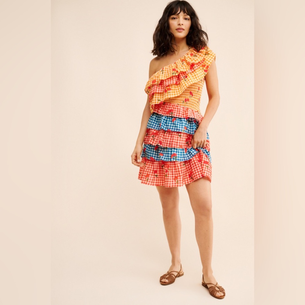 Colorful Ruffled One-Shoulder Dress Farm Rio Gently used - Picture 2 of 5